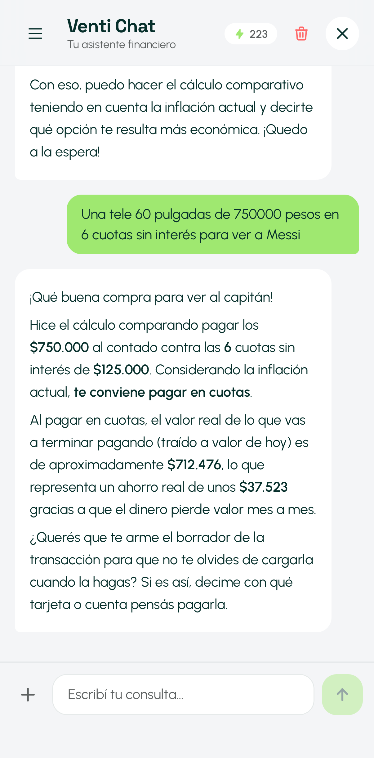 Venti Chat — conversación con consejos